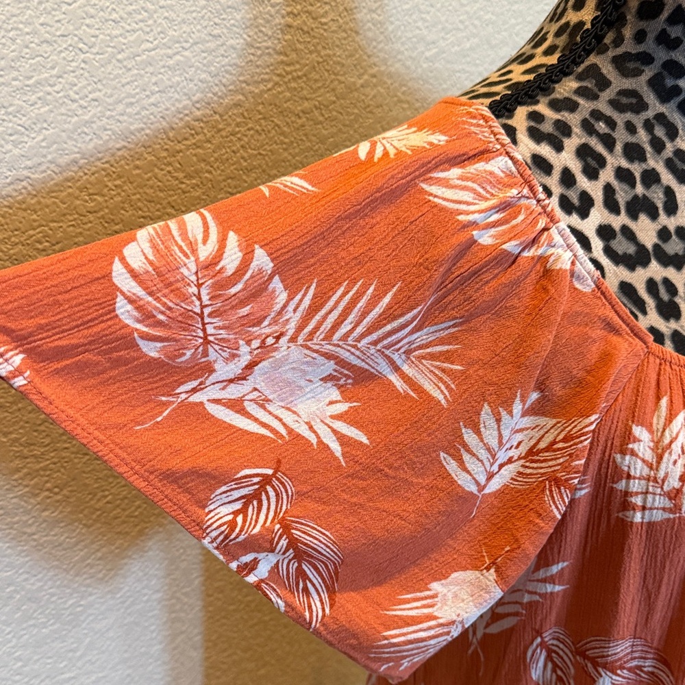 Tropical Rust Leaf Print Blouse - image 3